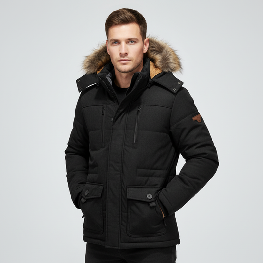 BIG FELLAS Zip Up Long Sleeve Puffer Coat with Faux Fur Hood