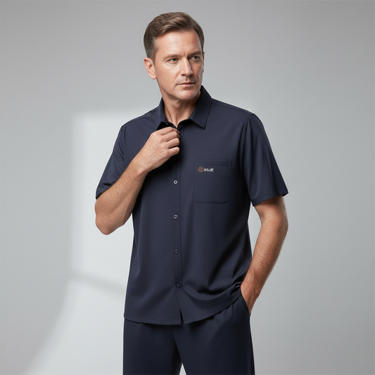 Men's Full Size Button Up Short Sleeve Top and Pants Set Plus Size